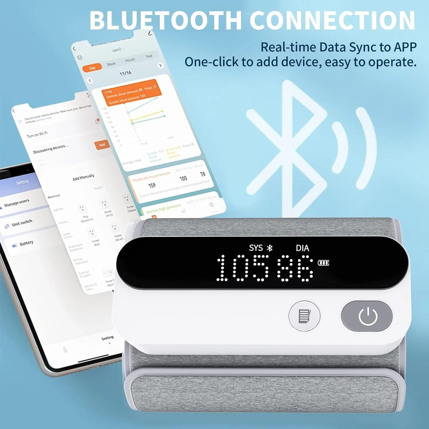 2 Bluetooth oksimetra za spremljanje krvi SB210-MD + 1 digitalni avtomatski brezžični Bluetooth merilnik krvnega tlaka THG